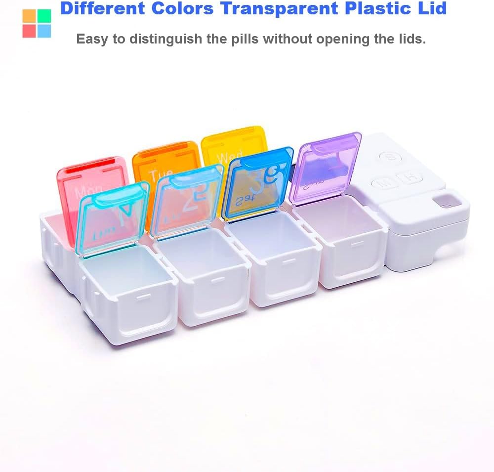 7 Day Pill Organizer - Alarm Reminders, Large Compartments, Moisture&Dust-Proof