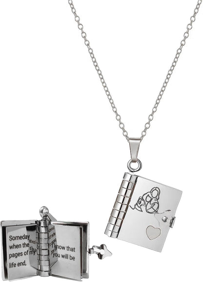 Granddaughter Book Necklace | Engraved Adjustable Pendant Gift from Grandma