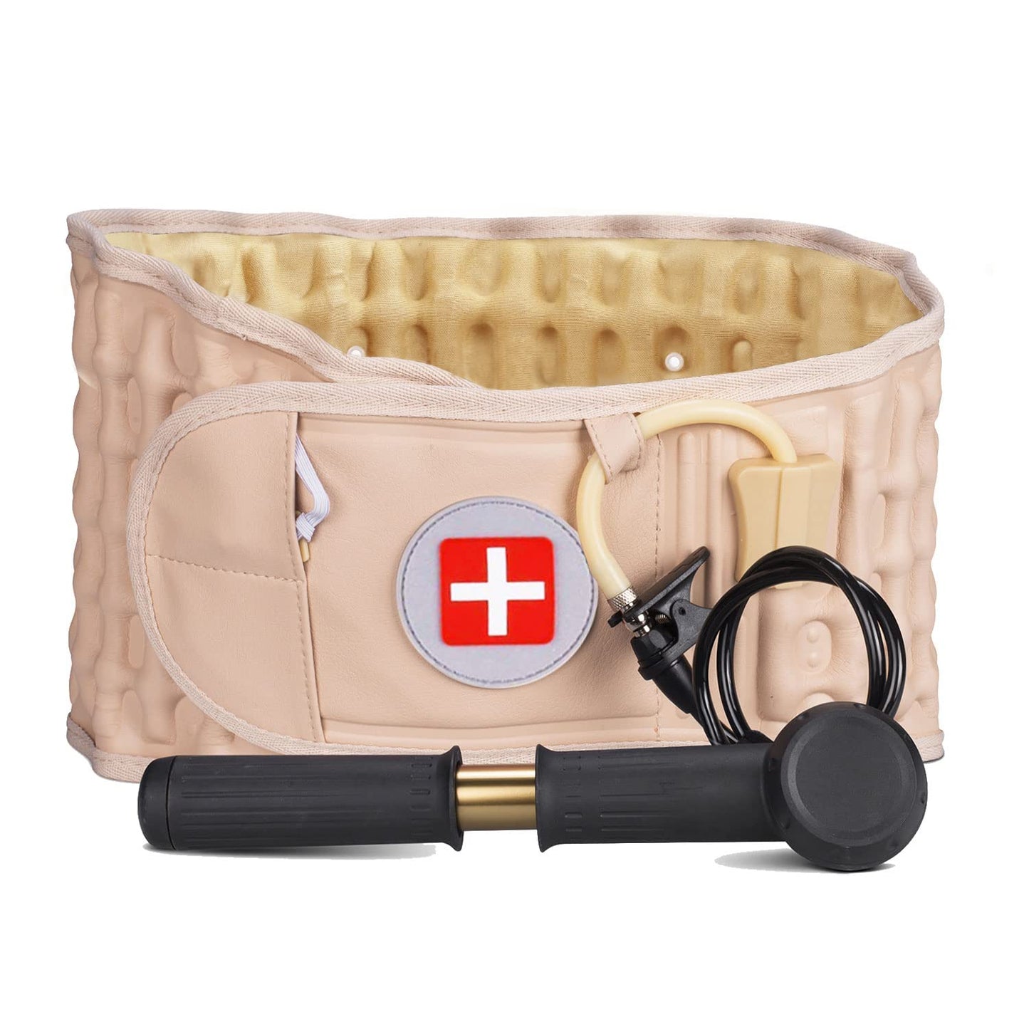 Decompression Back Belt - Lumbar Support Belt for Men & Women Lower Back Pain Relief, Back Traction Device Fits Waist Size 29-49 Inches (Beige)