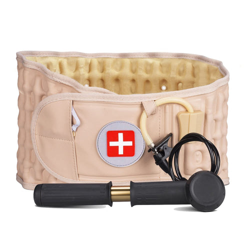 Decompression Back Belt - Lumbar Support Belt for Men & Women Lower Back Pain Relief, Back Traction Device Fits Waist Size 29-49 Inches (Beige)