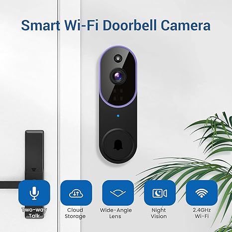 1080P Wireless Video Doorbell Camera, AI Human Detection, Two-Way Audio, Night Vision, 2.4GHz Wi-Fi, Cloud Storage, Real-Time Alerts, Easy Install