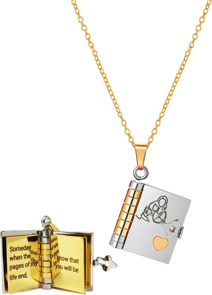 Granddaughter Book Necklace | Engraved Adjustable Pendant Gift from Grandma