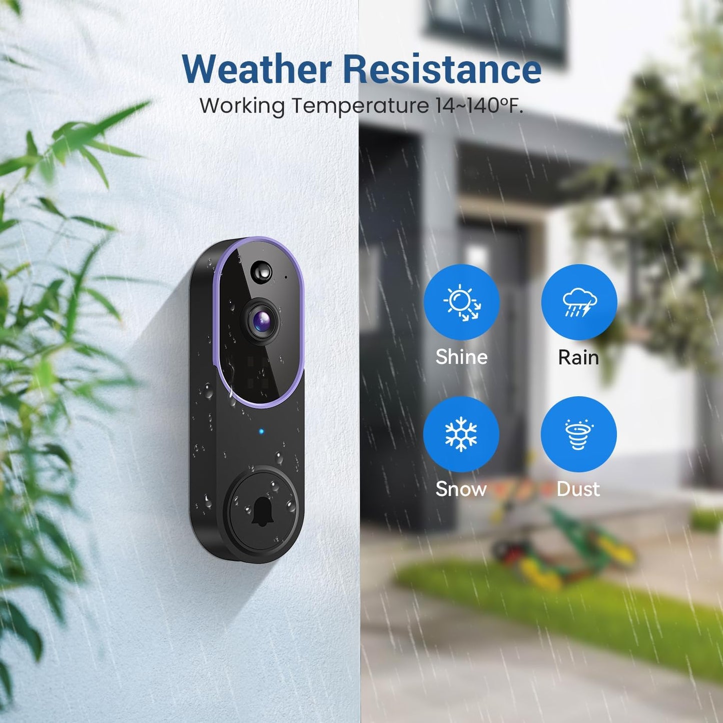 1080P Wireless Video Doorbell Camera, AI Human Detection, Two-Way Audio, Night Vision, 2.4GHz Wi-Fi, Cloud Storage, Real-Time Alerts, Easy Install