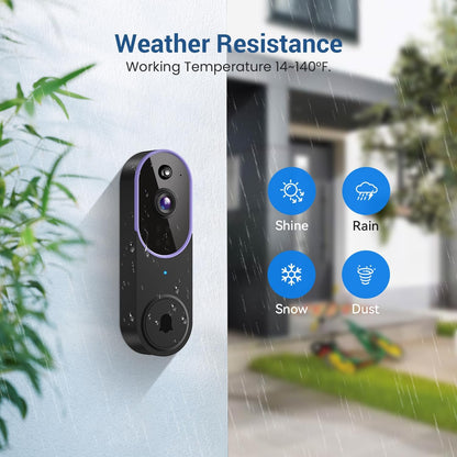 1080P Wireless Video Doorbell Camera, AI Human Detection, Two-Way Audio, Night Vision, 2.4GHz Wi-Fi, Cloud Storage, Real-Time Alerts, Easy Install