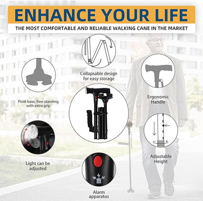 Portable Adjustable Walking Stick with LED Flashlight