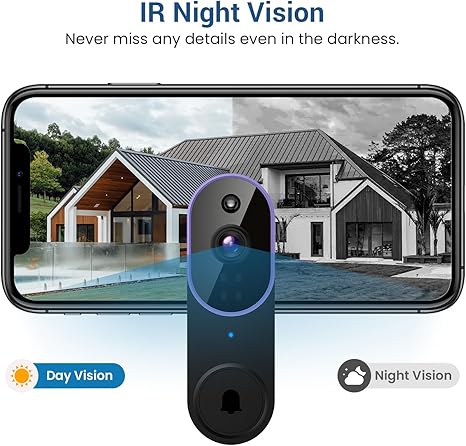 1080P Wireless Video Doorbell Camera, AI Human Detection, Two-Way Audio, Night Vision, 2.4GHz Wi-Fi, Cloud Storage, Real-Time Alerts, Easy Install