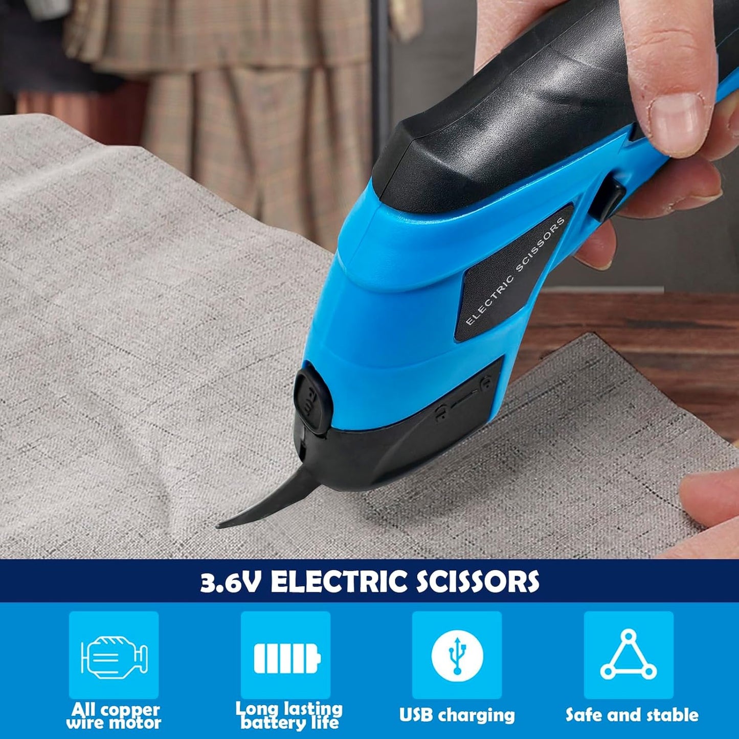 Cordless Electric Scissors 2 Blades，Fabric Cutter for Cutting Fabric, Cardboard,Plastic，Ultimate Cutting Tool for Home，Craft