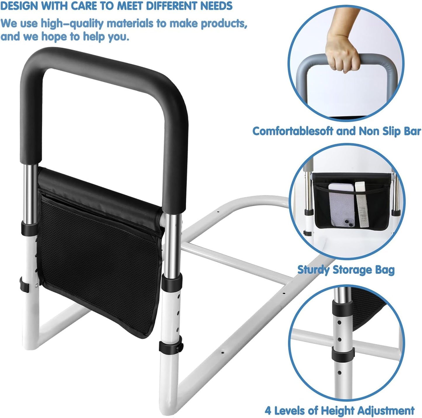 Bed Rails for Ederly Adults Safety, Bed Assist Rails for Seniors Fall Prevent Adjustable Height for Grab Bar Fits King Queen Full Twin Bed…