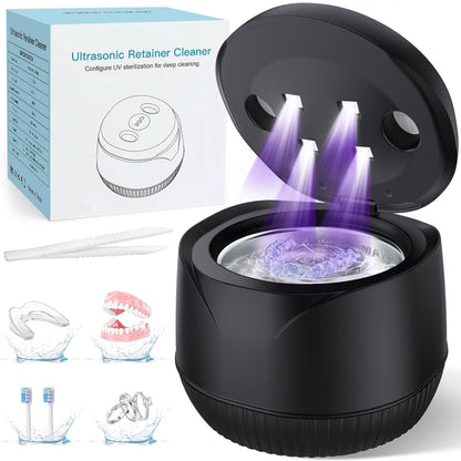 Dental Ultrasonic Retainer Cleaner Machine: 45kHz Dental Cleaning Pod with Digital Timer & 200ML, Deep Cleaning for Dentures, Mouth Guards, Aligners, Night Guards, Braces, Toothbrush Heads & Jewelry