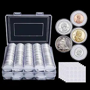 240 Count Coin Holders with Foam Gaskets – 5 Sizes (17/20/25/27/30mm) Coin Flips in Plastic Storage Case for Collectors