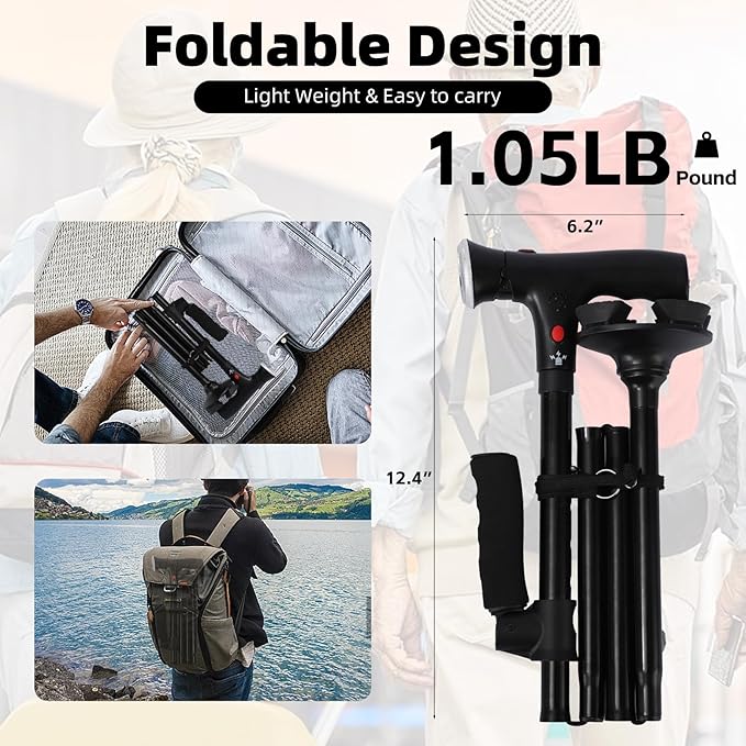Portable Adjustable Walking Stick with LED Flashlight