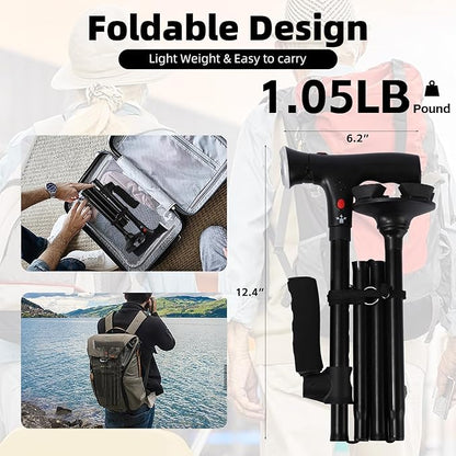 Portable Adjustable Walking Stick with LED Flashlight
