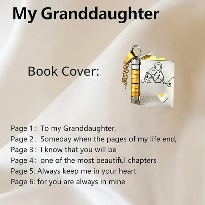 Granddaughter Book Necklace | Engraved Adjustable Pendant Gift from Grandma