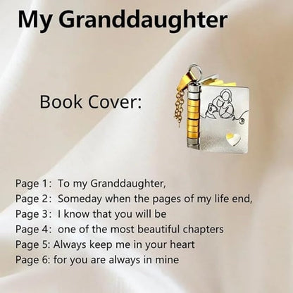 Granddaughter Book Necklace | Engraved Adjustable Pendant Gift from Grandma