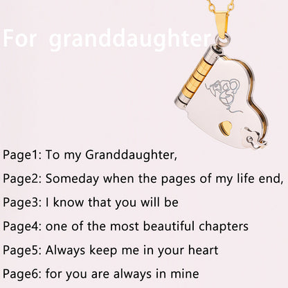 Granddaughter Book Necklace | Engraved Adjustable Pendant Gift from Grandma